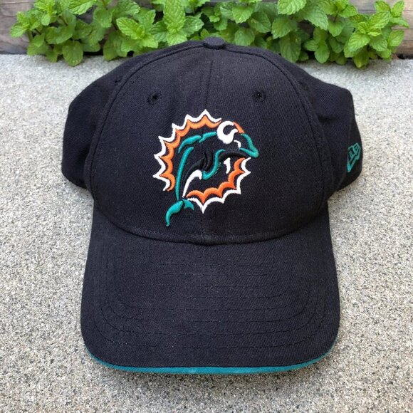 Vintage NEW ERA Miami Dolphins Fitted Hat Men's L/XL Black NFL Black Cap - Picture 1 of 6